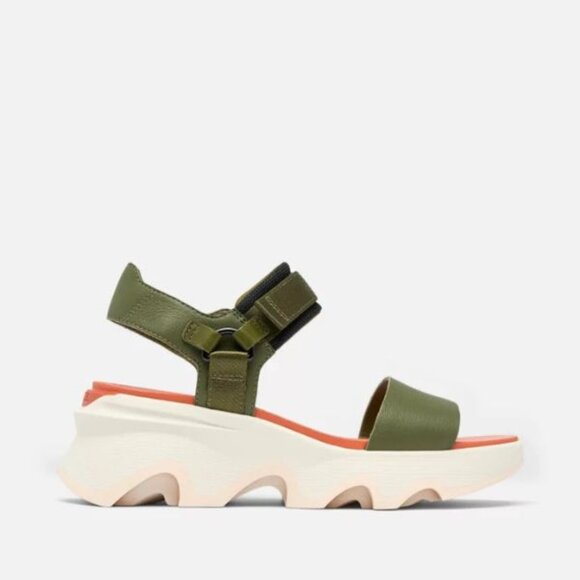 NWT SOREL KINETIC Impact Y-Strap High Women's Wedge Sandal -  Utility Green - Picture 4 of 5